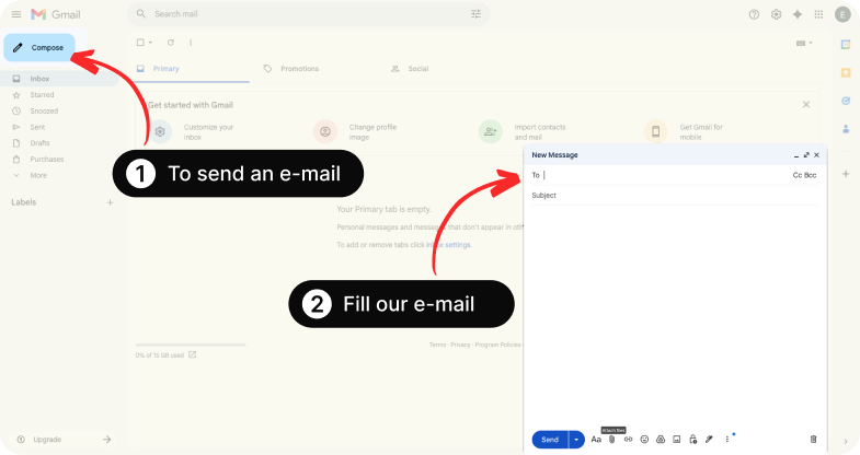Email interface showing where to compose